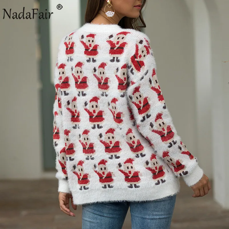 Nadafair, Рождественский свитер,, зимняя грива, Повседневный, негабаритный, мохер, вязаный свитер, пуловер, женский джемпер, трикотаж