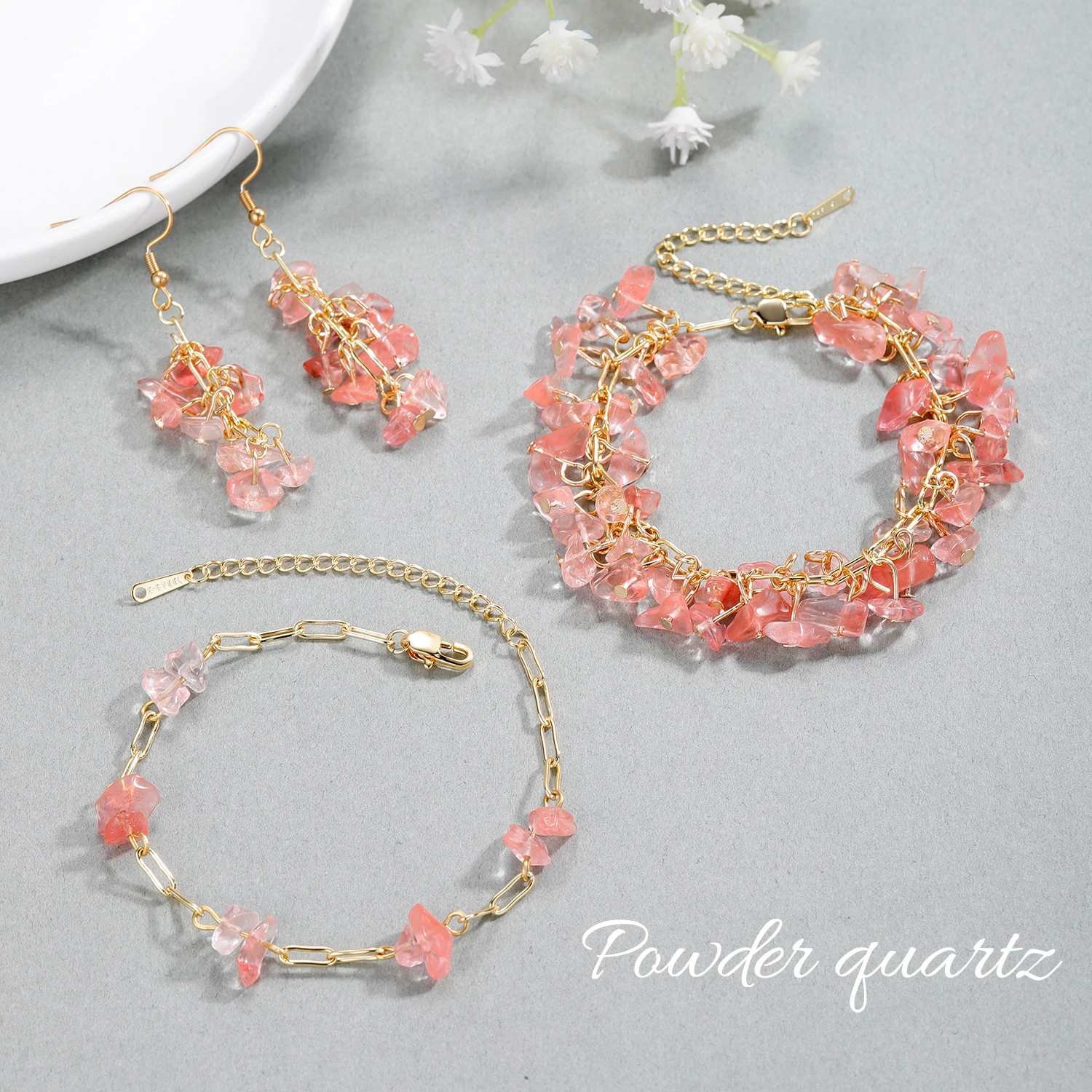 

DasCus Wedding Rose Crystal Long Hanging Earrings Korean Fashion Bracelet Accessories 2 PCS Jewelry Sets Original Gifts