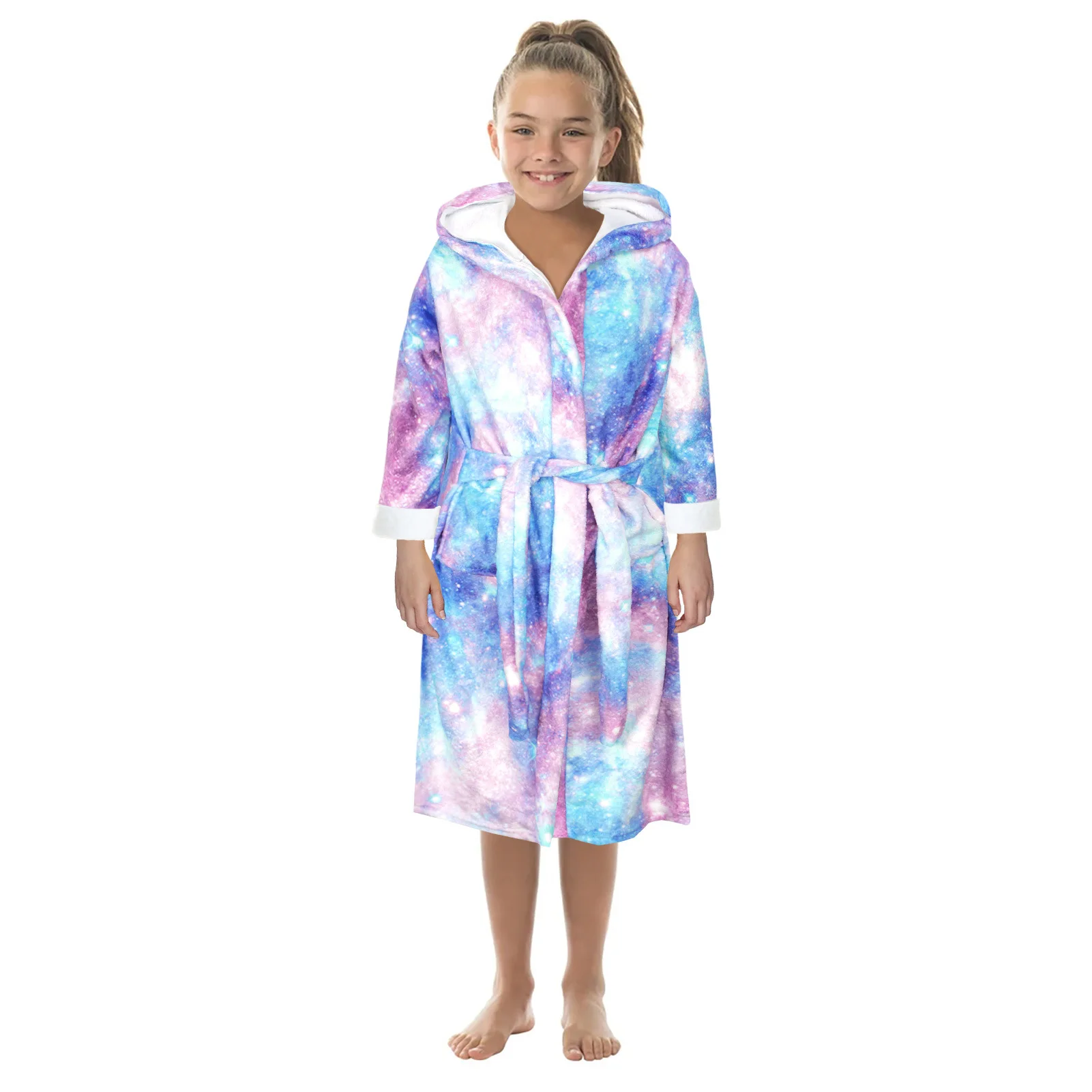 

Hot Selling Thickened Double-sided Flannel Bathrobe Tie Dyed Pattern Lazy Warm Winter Home Blanket Bathrobe