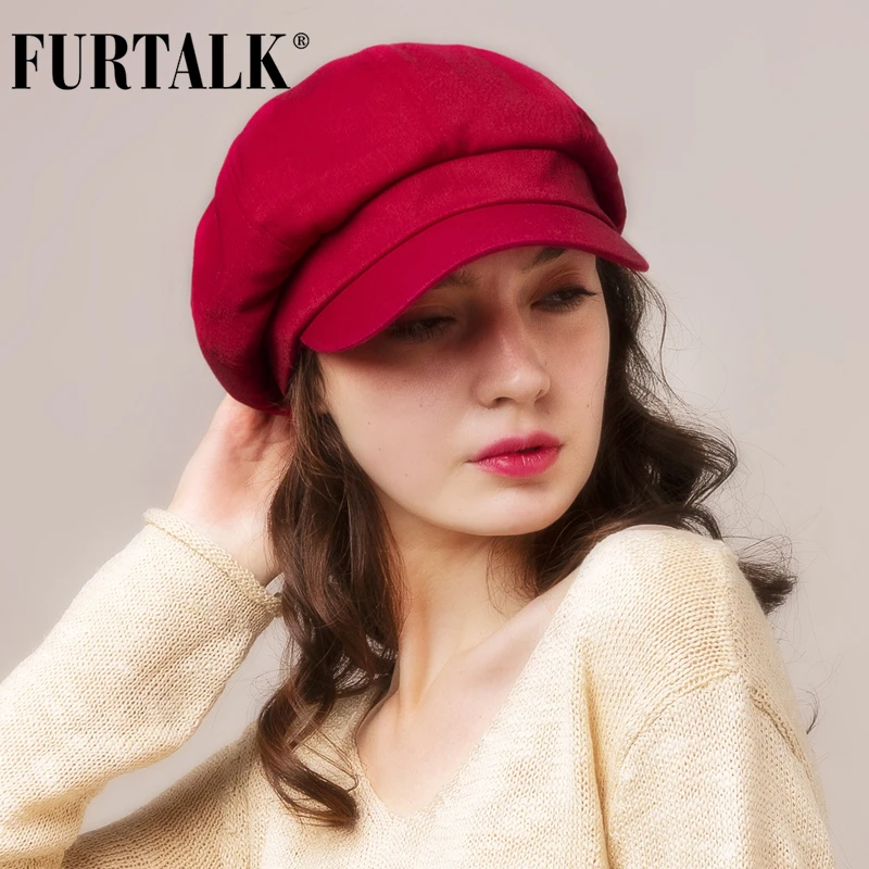 FURTALK шапка Newsboy для женщин, Зимний берет, восьмиугольная кепка Newsboy, весенне-осенняя хлопковая черная кепка для художника, серая красная Клетчатая Кепка