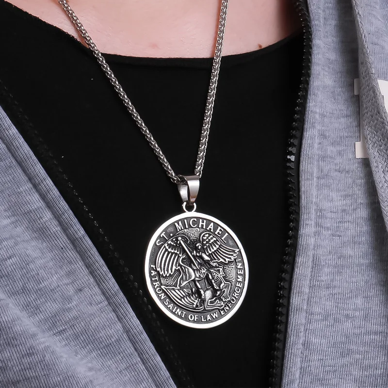 Мужская цепочка из нержавеющей стали 316L круглый кулон с защитой США в стиле