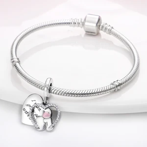 plata charms of ley 925 Sterling Silver Sweet Couple Heart shaped Beads Fit Original Pandora Bracelet Making DIY Women Jewelry