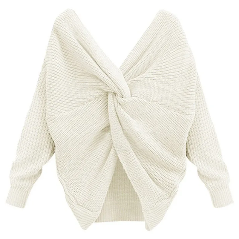 

2021 Autumn Criss Cross Knitted Sweaters Casual Solid Loose Pullover Women V-Neck Batwing Sleeve Pullovers Top