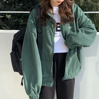 women turn down collar jacket coat fleece jacket bf style zip up oversize woman hoodies sweatshirt causal streetwear trendy