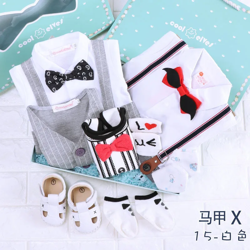 

2 sets clothes in one box Newborn baby clothes cotton clothing gift summer jumpsuit kids 100 days birthday gift gentleman boy