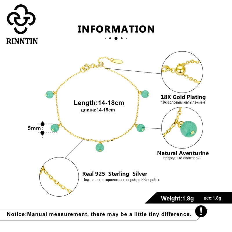 Браслет из серебра 925 пробы с натуральным авантюрином | Украшения и аксессуары