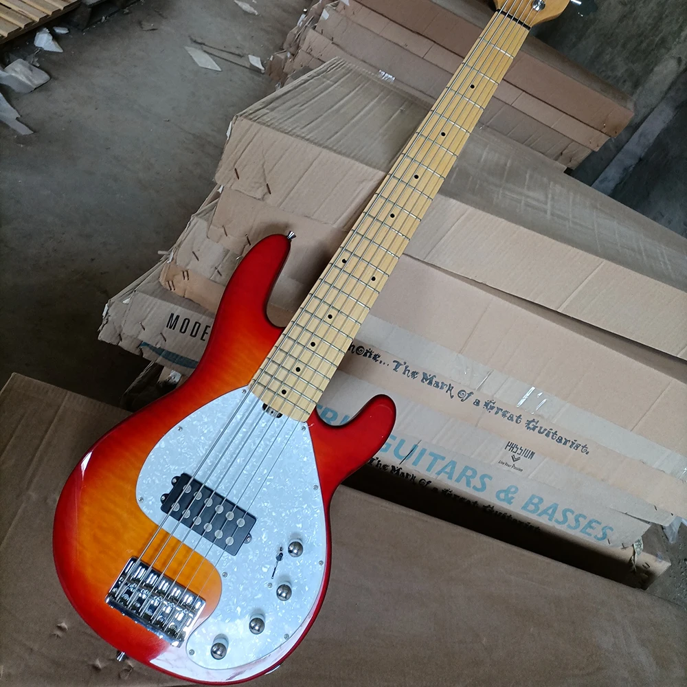 

Free Shipping 6 Strings Cherry Sunburst Electric Bass with Active Pickups,Maple Fretboard