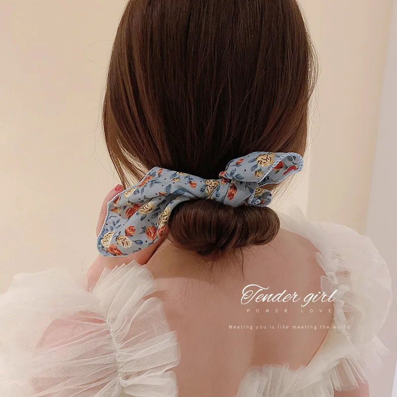 

Women Girls Bow Bun Hairstyle Knot Flower Print Hair Bun Maker Tools Hair Ornament Headband Accessories Headwear