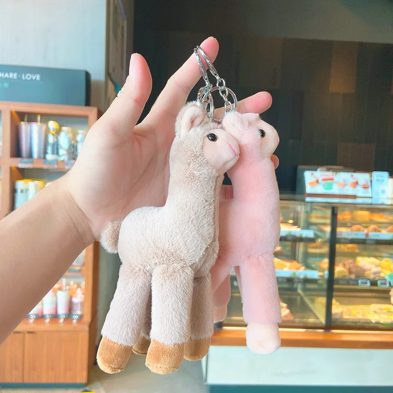 

Soft Cotton Funny Alpaca Toys Stuffed Plush Doll Key Chain Ring Cute Sheep Horse Camel Animals Keychains Women Bag Charms Gift