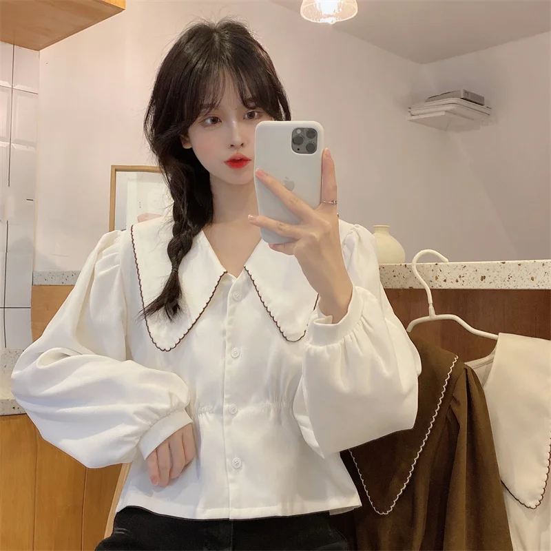 Женская рубашка с длинным рукавом и французским воротником осень 2021 | одежда