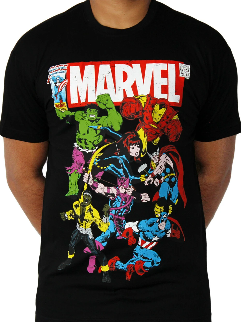 Мстители команда Marvel Comics плакат Железный человек Халк Черная Мужская футболка