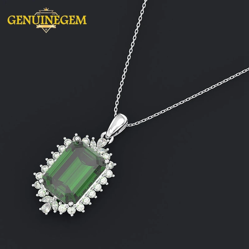 GENUINEGEM изысканное Серебро 925 ювелирное ожерелье зелёный Изумрудный камень Длинная подвеска ожерелье s для женщин вечерние подарок на Рождество