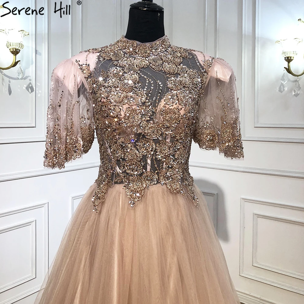 Бальное платье золотистого цвета с коротким рукавом вечерние платья 2021 вышивка