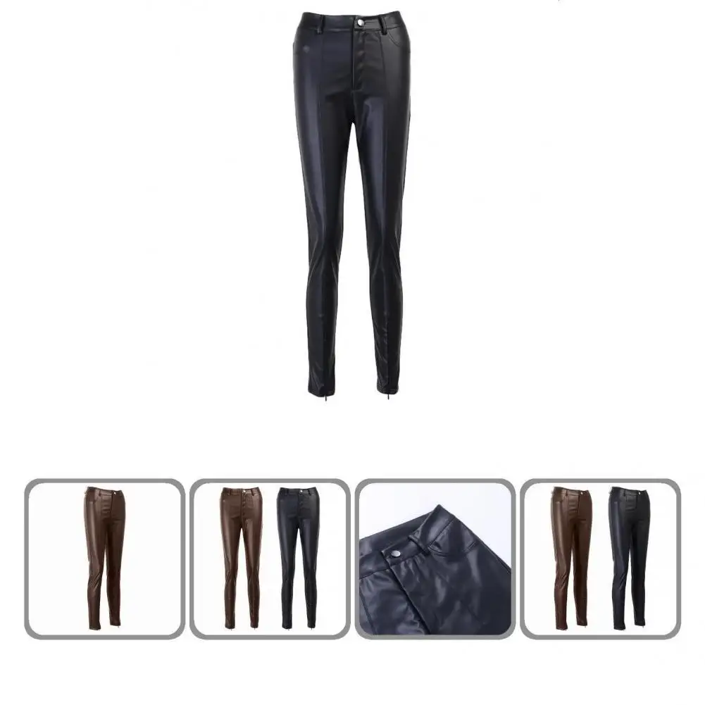 

All-match Lightweight Faux Leather Stretchy Lady Trousers for Autumn Winter
