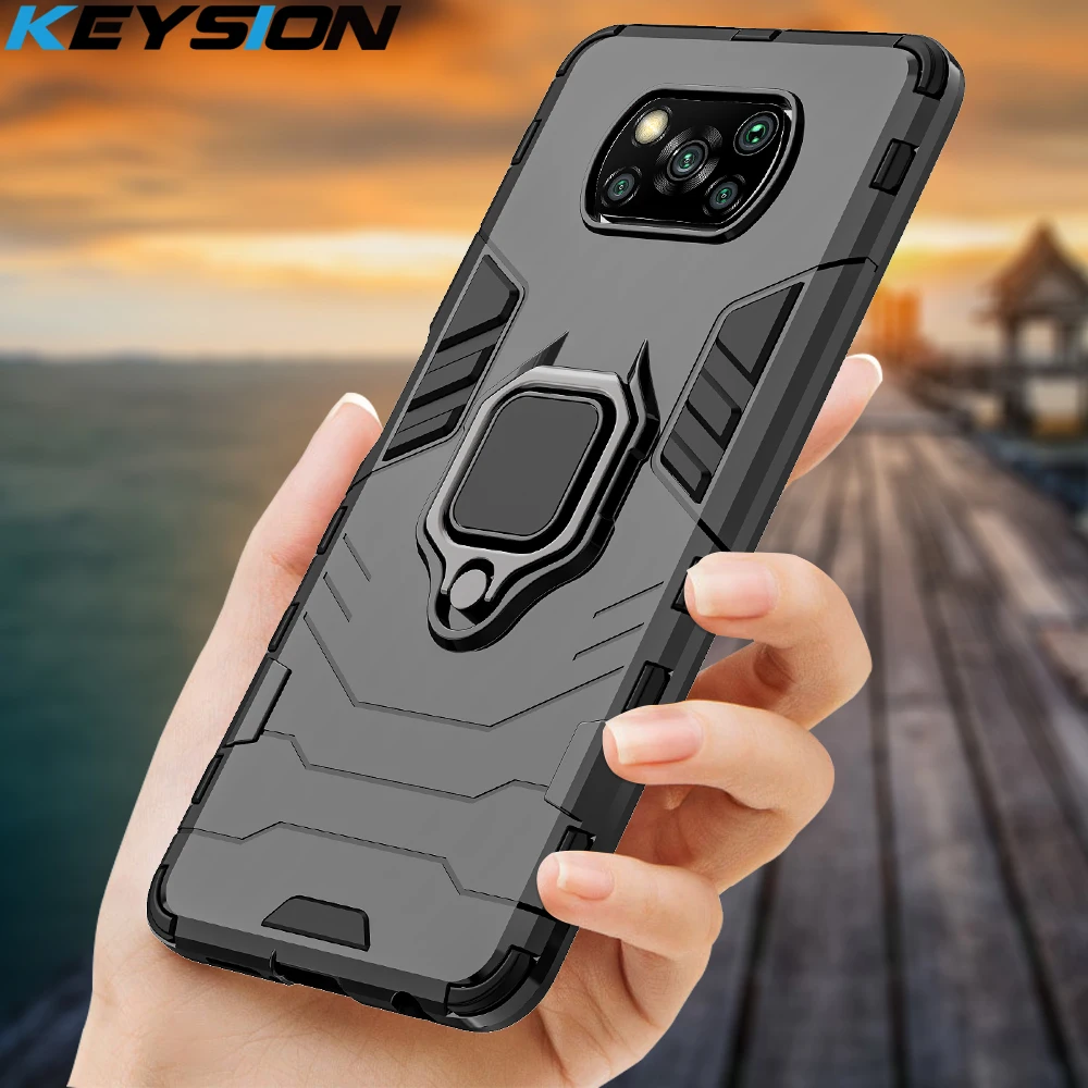 

KEYSION Shockproof Case for Xiaomi POCO X3 GT NFC M3 Pro 5G F2 Ring Stand Phone Back Cover for Xiaomi Pocophone X3 Pro X2 F3 F1