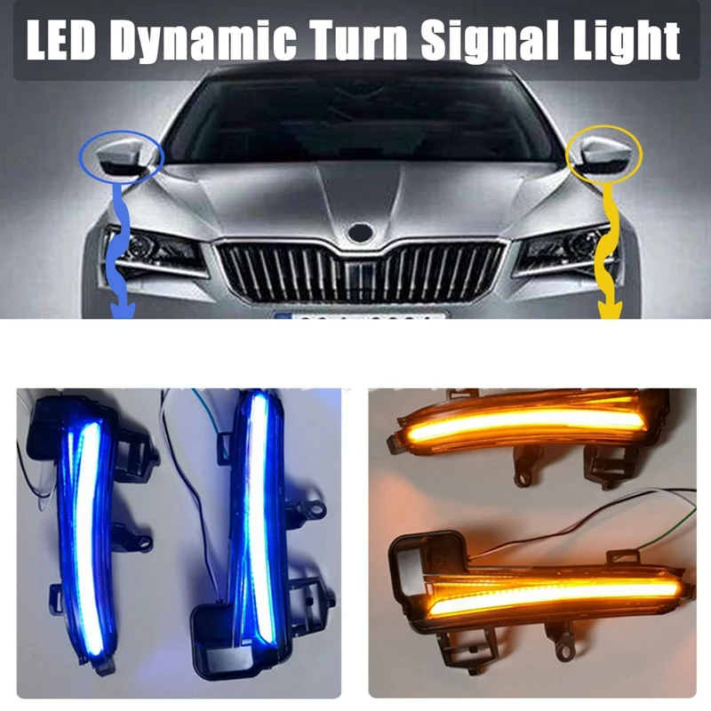 

Car Dynamic LED Turn Signal Blinker Sequential Side Mirror Flasher Light for Skoda Superb A7 III B8 3V 2016-2019