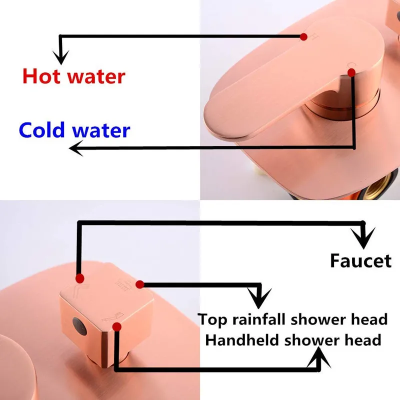 Душевая система Hongdec латунная матовая розовое золото для потолочного крепления с