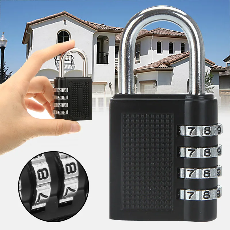 

80*42*20mm Heavy Duty 4 Dial Digit Combination Lock Weatherproof Protection Security Padlock Outdoor Gym Safely Code Lock Black