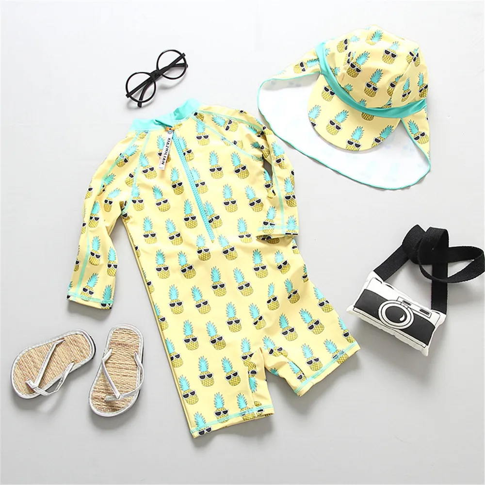 Детские купальные костюмы с принтом ананасов Цельный купальник детский костюм
