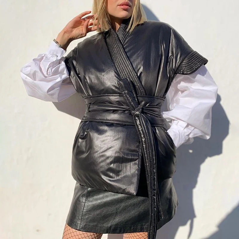 Модные зимние женские парки на шнуровке Berry элегантные однотонные черные пальто