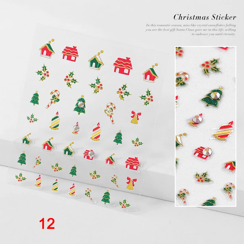 3D Рождественские наклейки для ногтей клеящиеся слайдеры инструмент украшения
