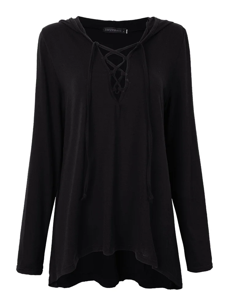 

Women Low Cut V Neck Bandage Tops Hoodie Shirt Blouse Classics Comfort Clothing Love Lace Up Tie Casual Fashion Casual