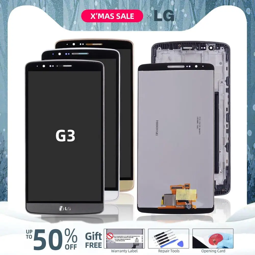 Дисплей для LG G3 LCD D850 D851 D855 в сборе с тачскрином на рамке черный белый золотой