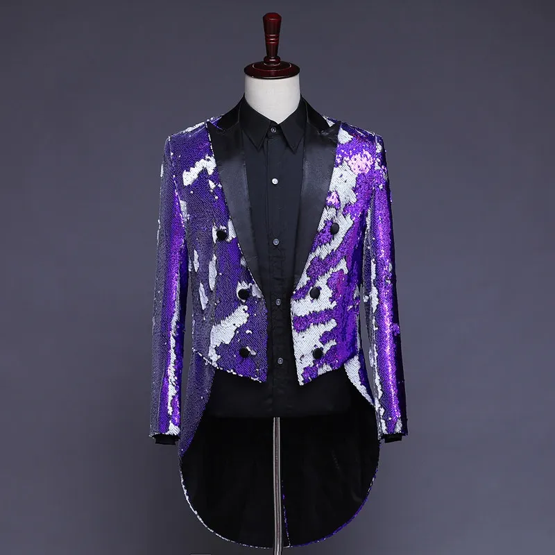 Мужская классическая Куртка лавандового и белого цвета блейзер с блестками