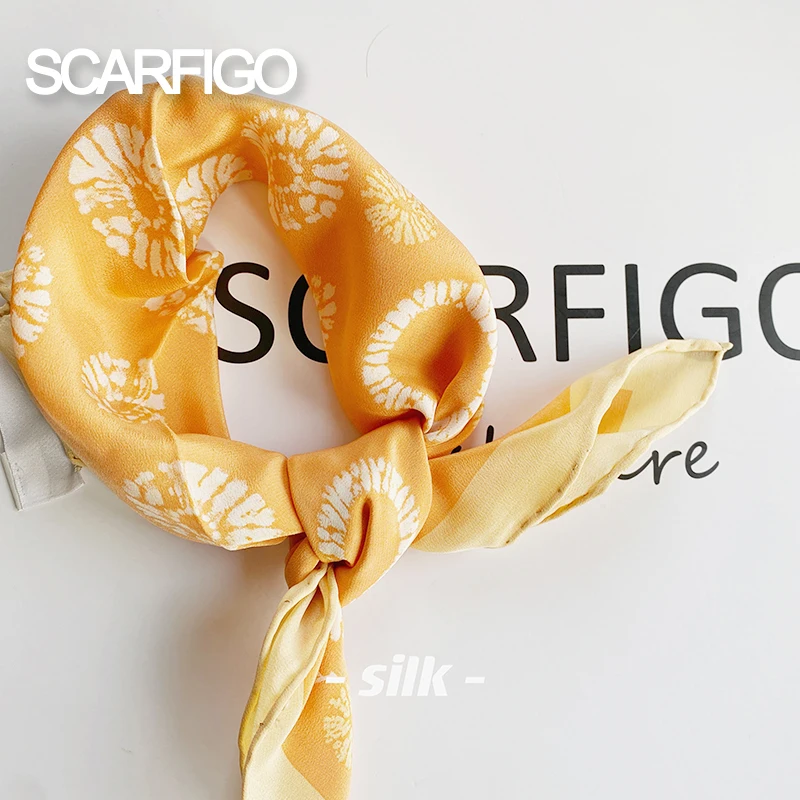 

SCARFIGO 50*50cm Silk Scarf Women Small Soft Squares Decorative Head Scarf Flower Print Kerchief Neck Wrap