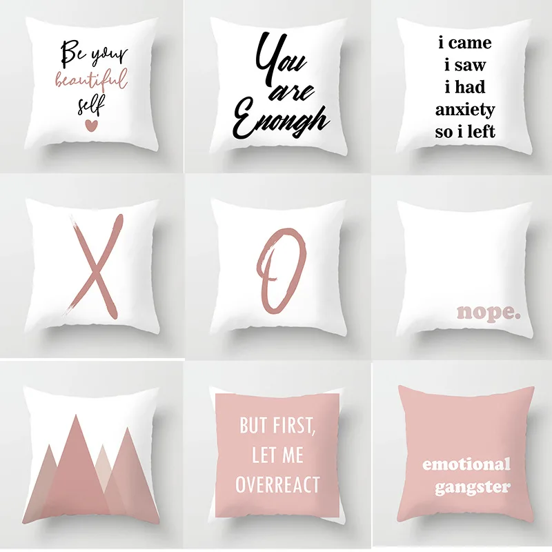 

New Nordic Simple Text Pink Letters Print Cushion Covers Hot Modern Black White Pillows Decor Home Sofa Couch Throw Pillow Cases