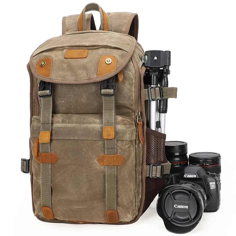

Batik Canvas + Leather Waterproof Retro Casual Camera Photo Backpack Video Shoulders Bag for Canon Nikon Sony DSLR Tripod Lens