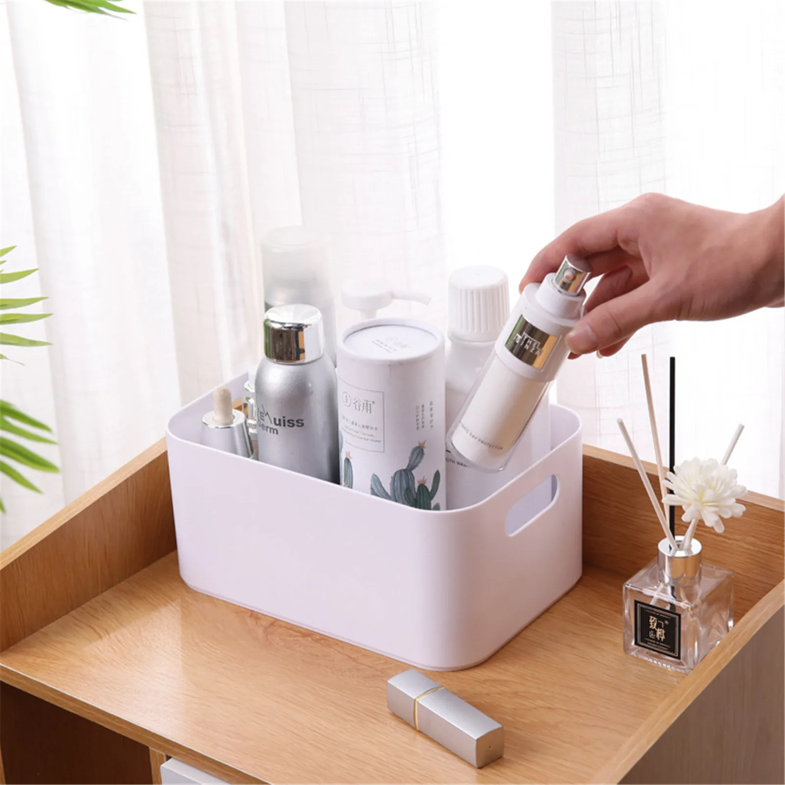

Sundries Storage Basket Plastic Storage Basket Cosmetic Storage Basket Sundries Snack Storage Box Desktop Organizer Makeup Box
