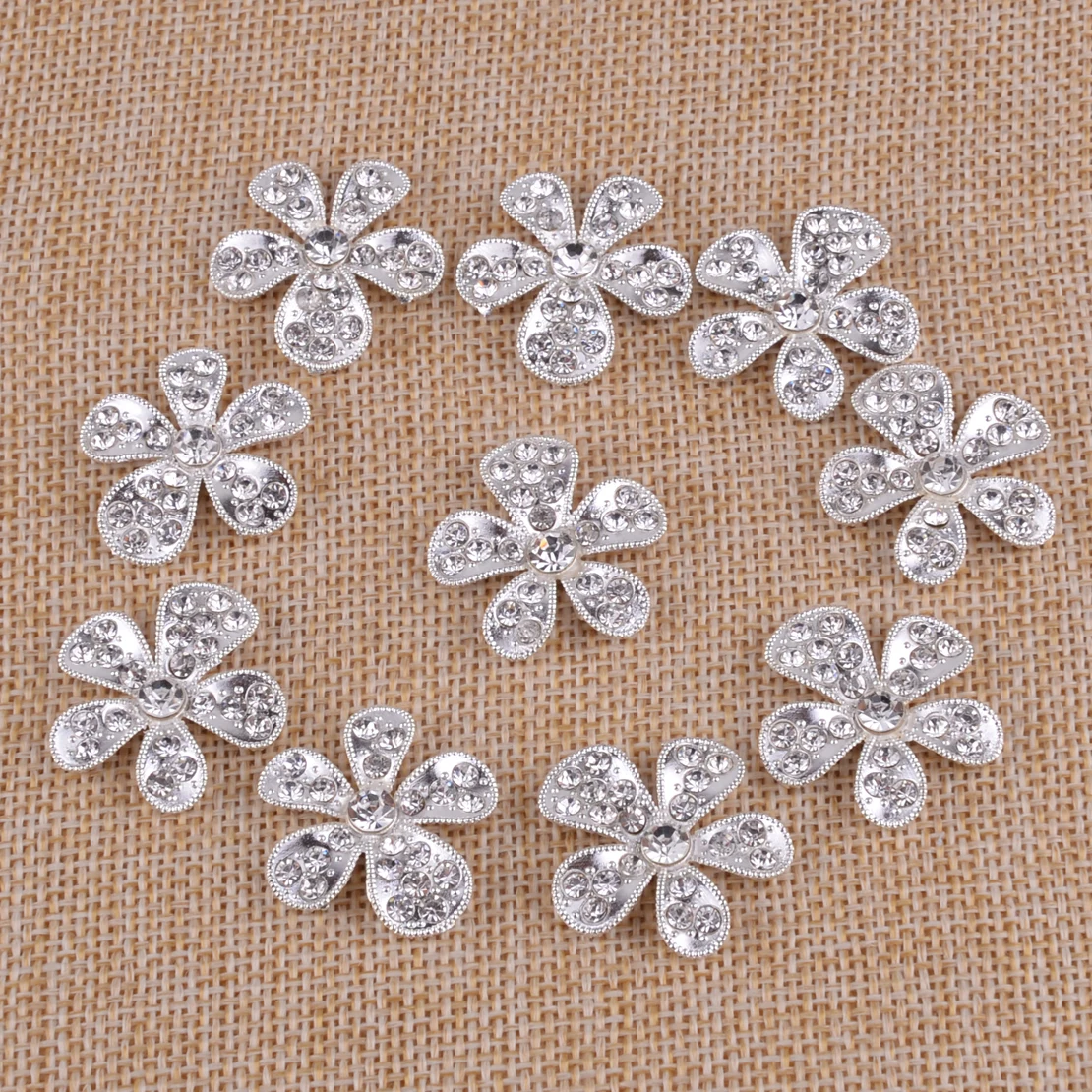 

10pcs Decorative 26mm Crystal Diamante Flower Buttons Flatback Embellishment Craft Accessories