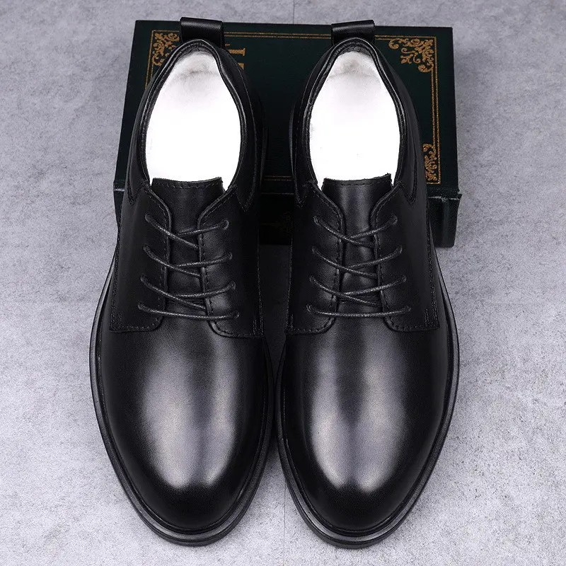 

ERRFC New Arrival Mens Black Dress Shoes Winter Round Toe Lace Up Business Leisure Office Trending Party Shoes Plus Size 37-50