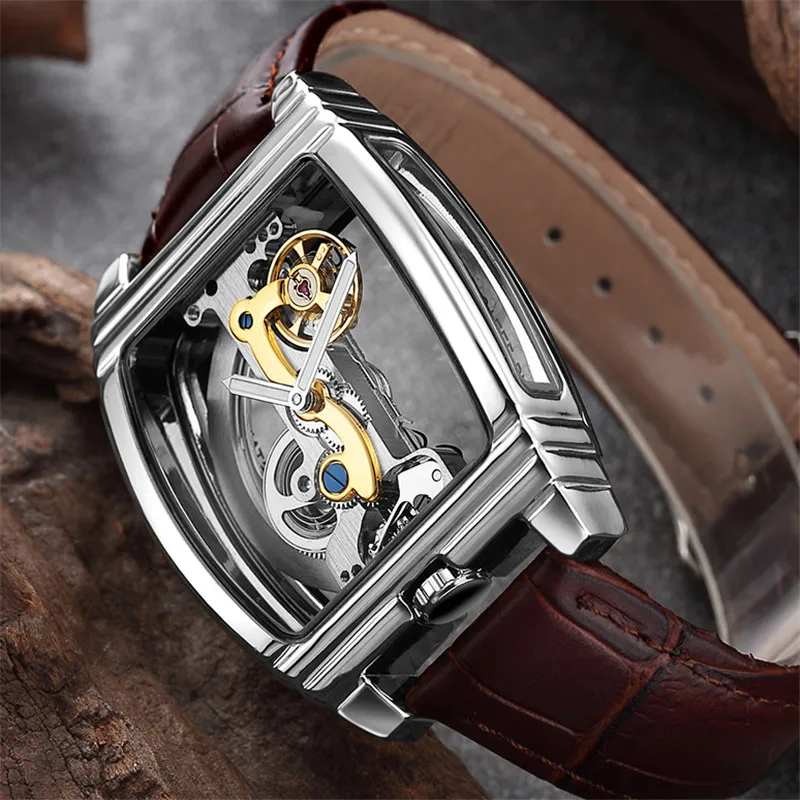 Модные деловые прозрачные мужские часы автоматические механические полые