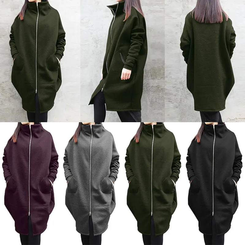 

Fleece Zipper Hoodies Jacket Long Sleeve Polyester Winter Outwear Comfortable Warm Coat Turtleneck Solid Sweatshirt For Women