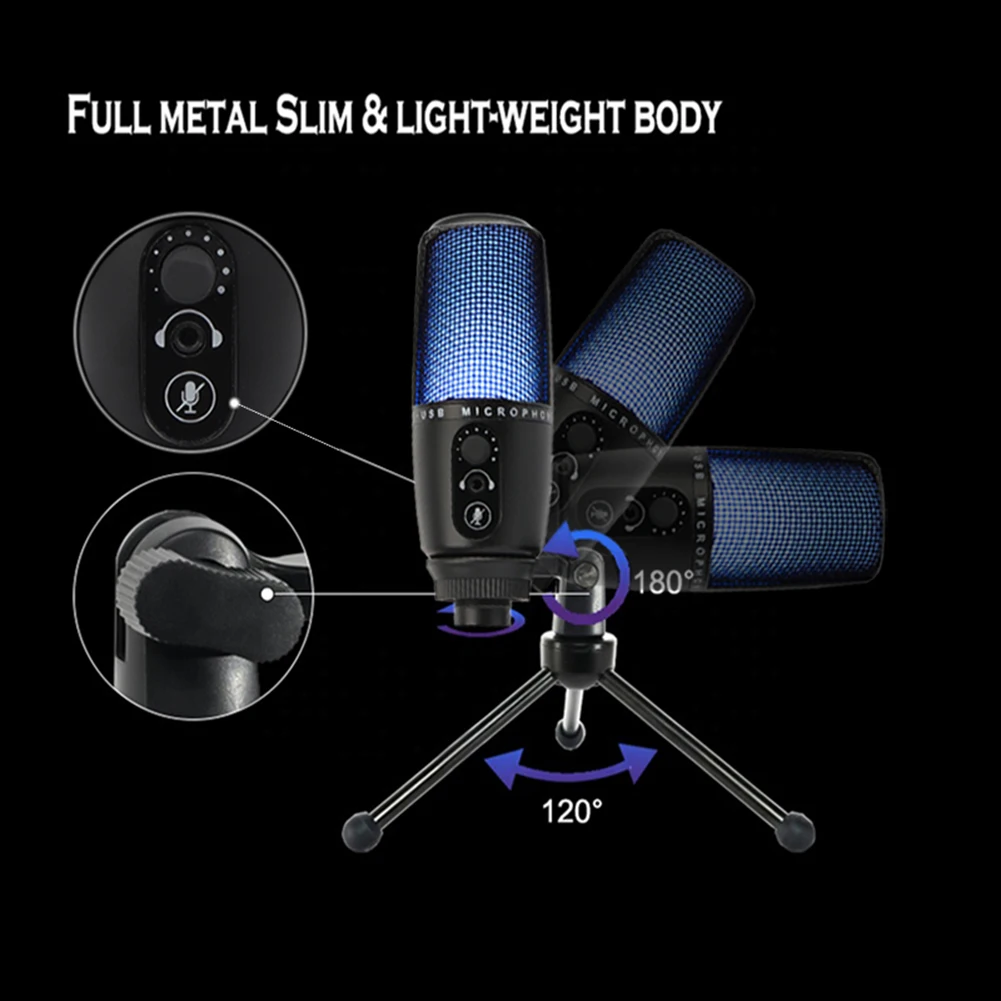 Проводной конденсаторный микрофон для караоке с RGB-подсветкой | Электроника