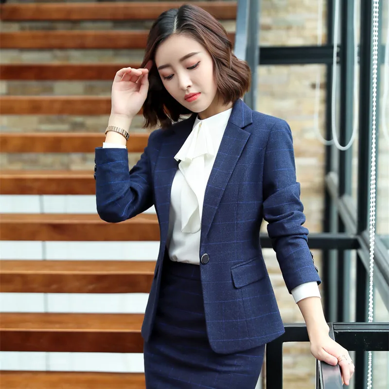 IZICFLY Autumn Spring High-End Plaid Office Women Blazer With Trouser Business Interview Elegant Pants Suits Outfit Work Wear