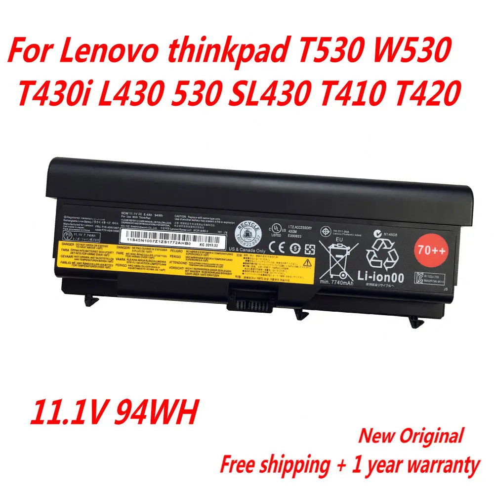 Оригинальный аккумулятор для ноутбука Lenovo ThinkPad T430 T430I L430 T530 T530I L530 W530 45N1005 45N1004 45N1001