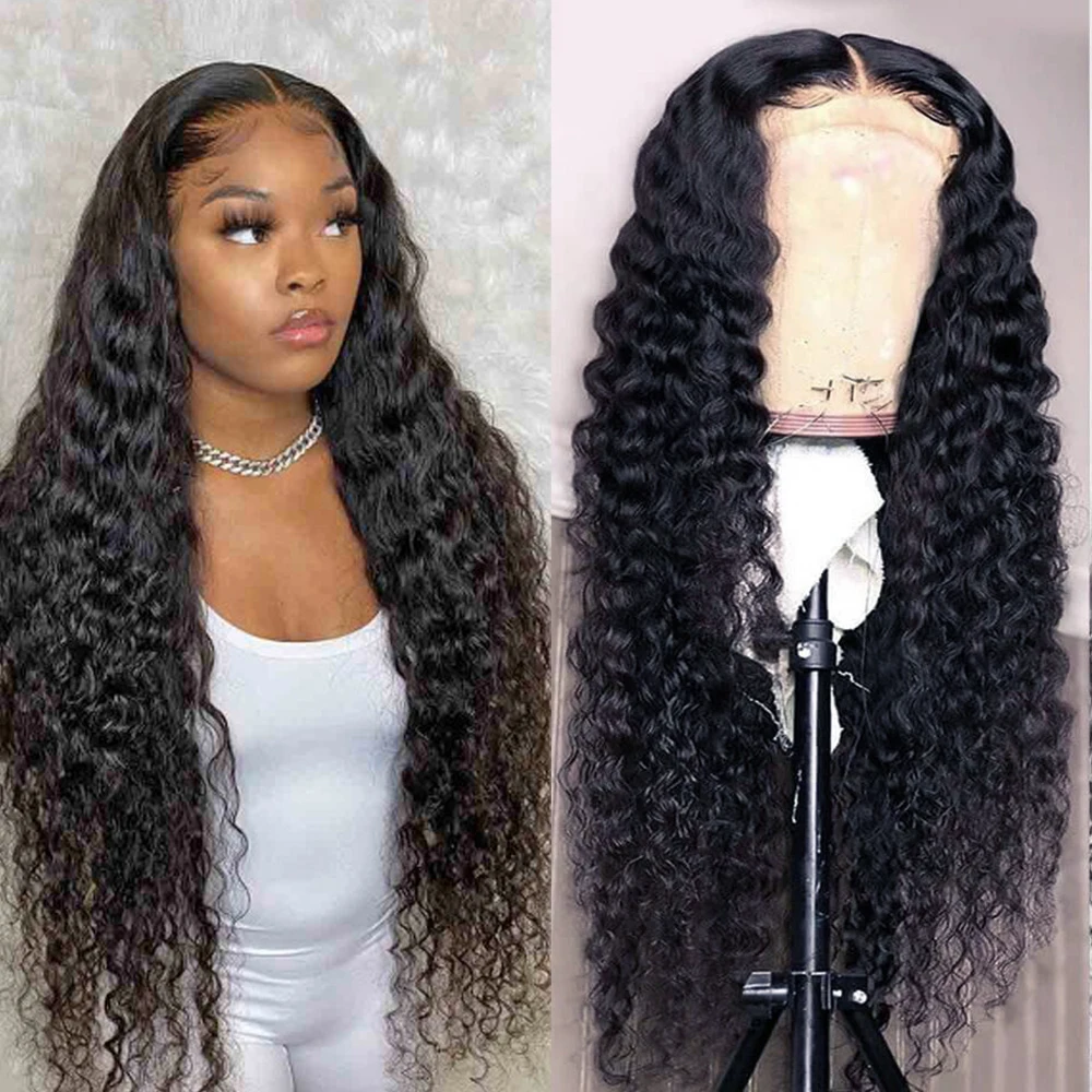 

HD Transparent Deep Wave Lace Frontal Closure Wig Pre Plucked Wet And Wavy Curly Lace Front Human Hair Wigs For Black Women