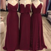 long chiffon burgundy lace bridesmaid dress 2022 floor length backless sexy wedding party dresses guest gown
