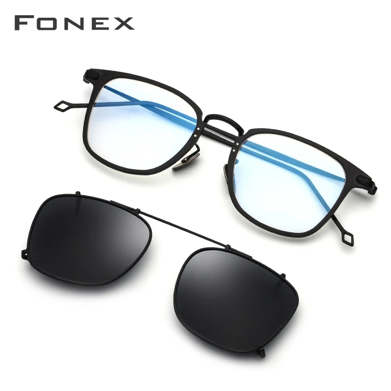FONEX Pure titanium очки мужские на клипсах поляризованные солнцезащитные очки по рецепту квадратные очки в оправе при близорукости оптические очки 503