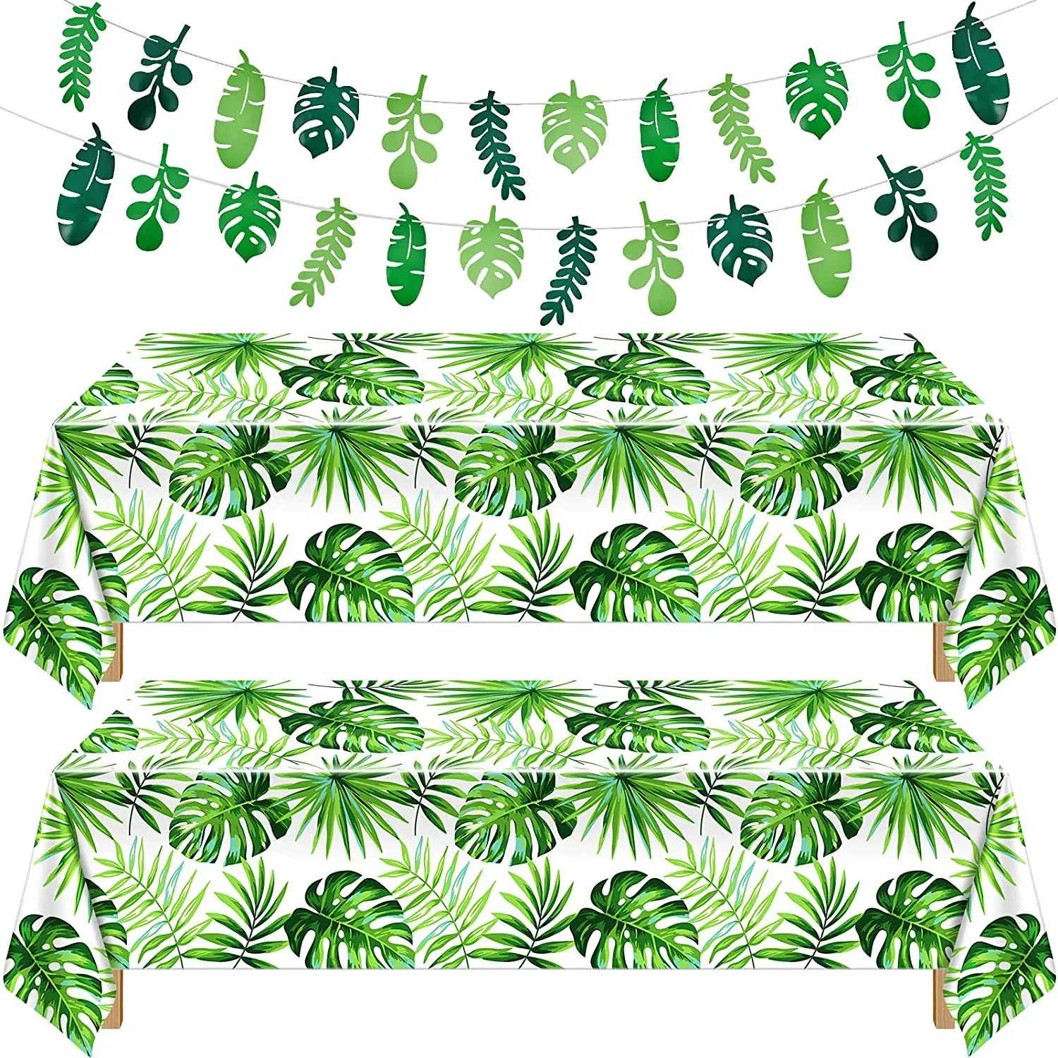 

New Hawaiian Palm Leaf Party Tablecloth Tropical Green Leaf Disposable PE Tablecloth Holiday Happy Birthday Party Decor Kids