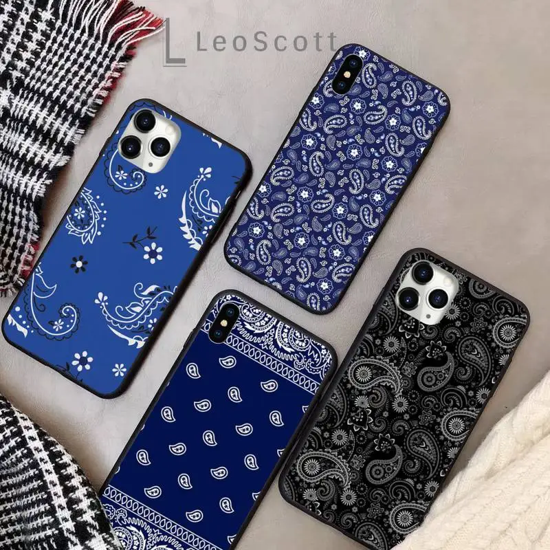 

Royal Blue Bandana pattern Phone Case for iPhone 11 12 pro XS MAX 8 7 6 6S Plus X 5S SE 2020 XR Soft silicone