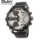 Часы Oulm 3548 Мужские кварцевые, из нержавеющей стали, с большим циферблатом, с двумя часовыми поясами