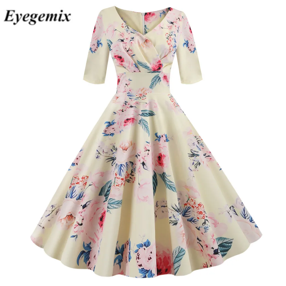 Женское винтажное платье с коротким рукавом цветочным принтом - купить по