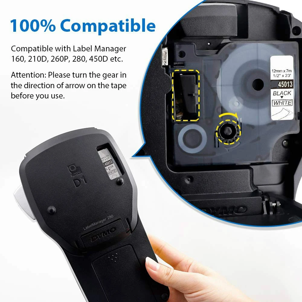 Юнистар 6 шт. 12 мм 45013 45010 45016 45017 45018 45019 совместимый с dymo D1 45013 этикетка кассета для Dymo LabelManager 160 этикетировщик