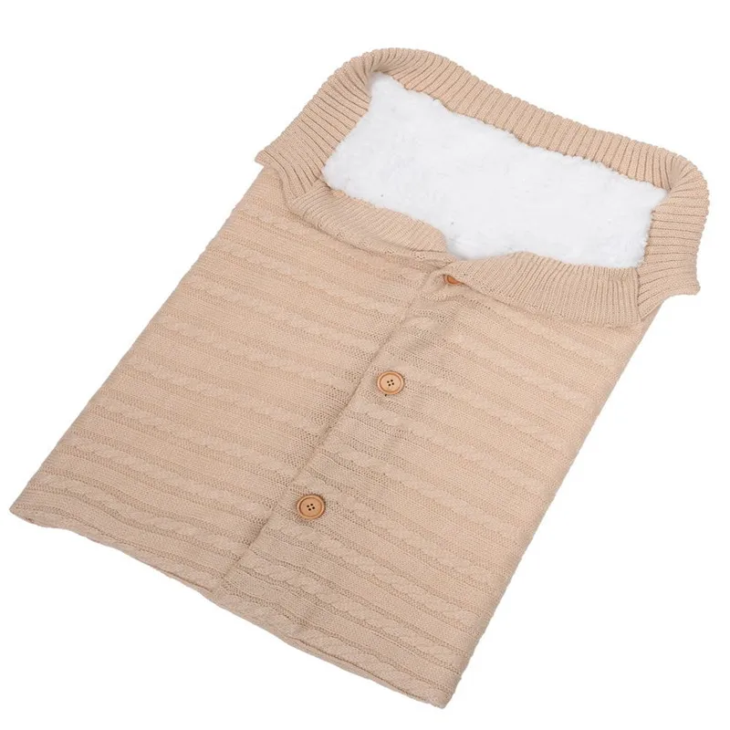 beige without gloves 2 шт., спальные мешки для новорожденных с перчатками, вязаные детские зимние теплые спальные мешки, одеяло, Детские пуговицы, пеленание, обертывание, муфта для коляски - Цвет: beige without gloves