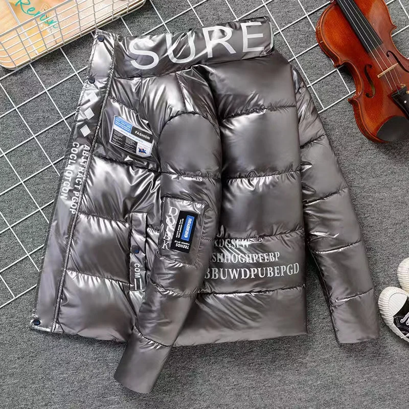 New Men'S Down Jacket Winter Trend Of Men'S Clothing Plus Velvet Thickened Bright Leather Men'S Jacket Imitation Silk Cotton