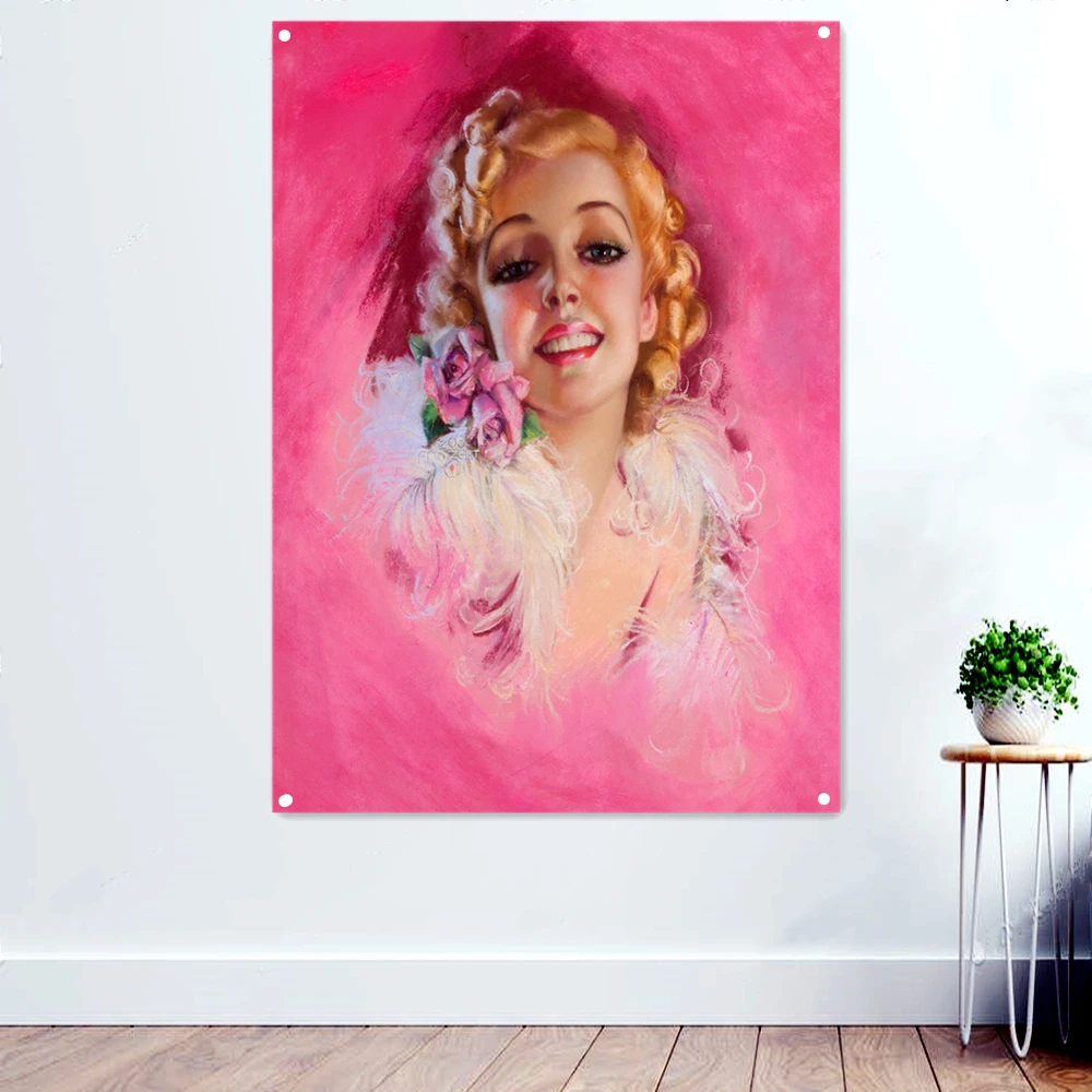 

Classic Pin Up Girl illustration Mural Vintage Seductive Sexy Art Posters Banner Flags Home Bar Cafe Decor Gift Wall Painting A1